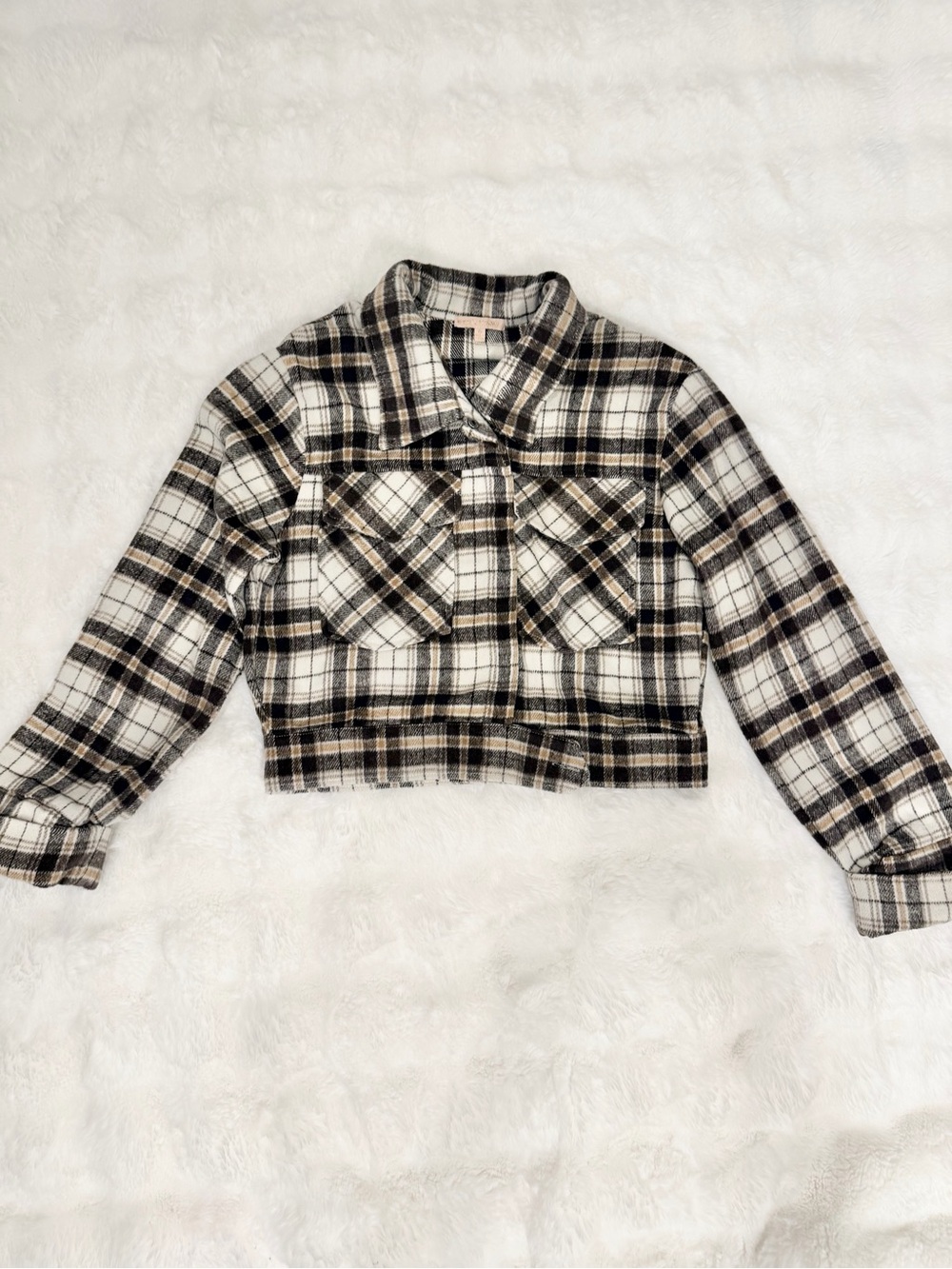 Cropped Plaid bomber/shacket - Brown and ivory